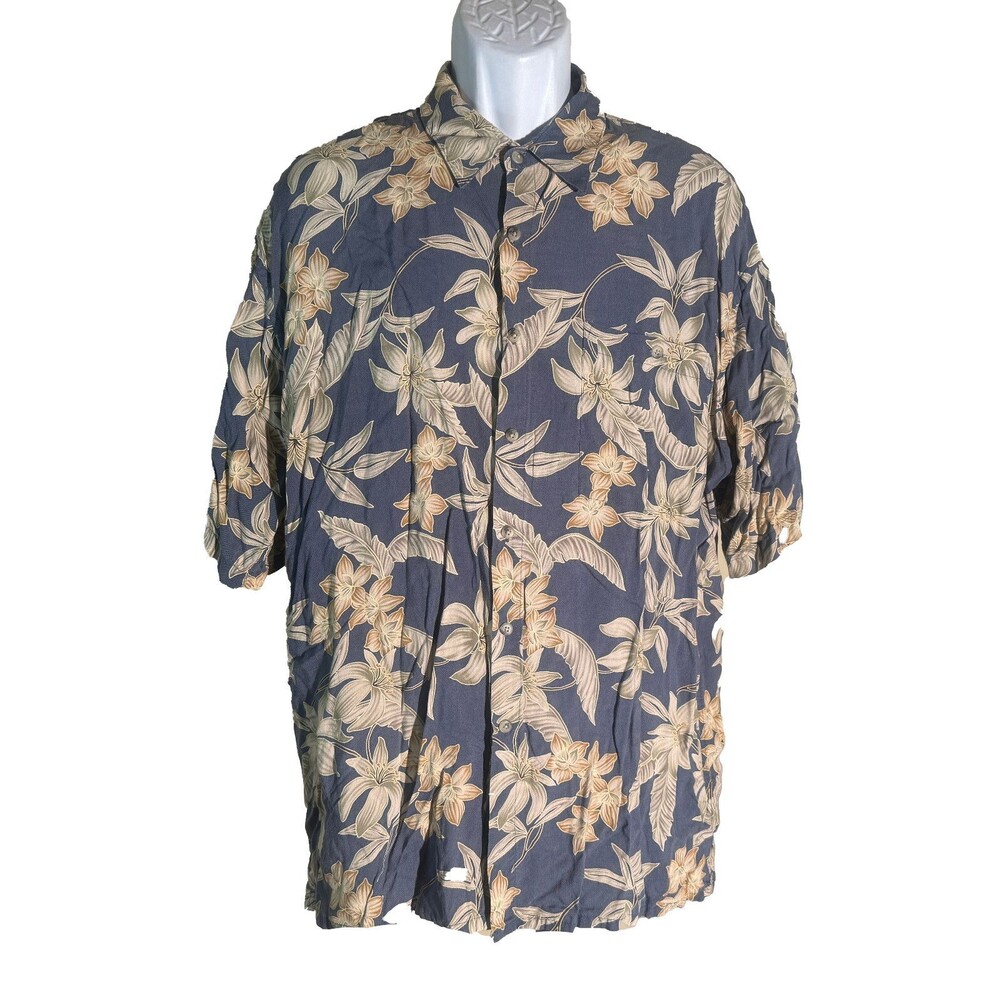 Pierre Cardin Men's Short Sleeve Button Down Floral‎ Rayon Shirt Purple XL